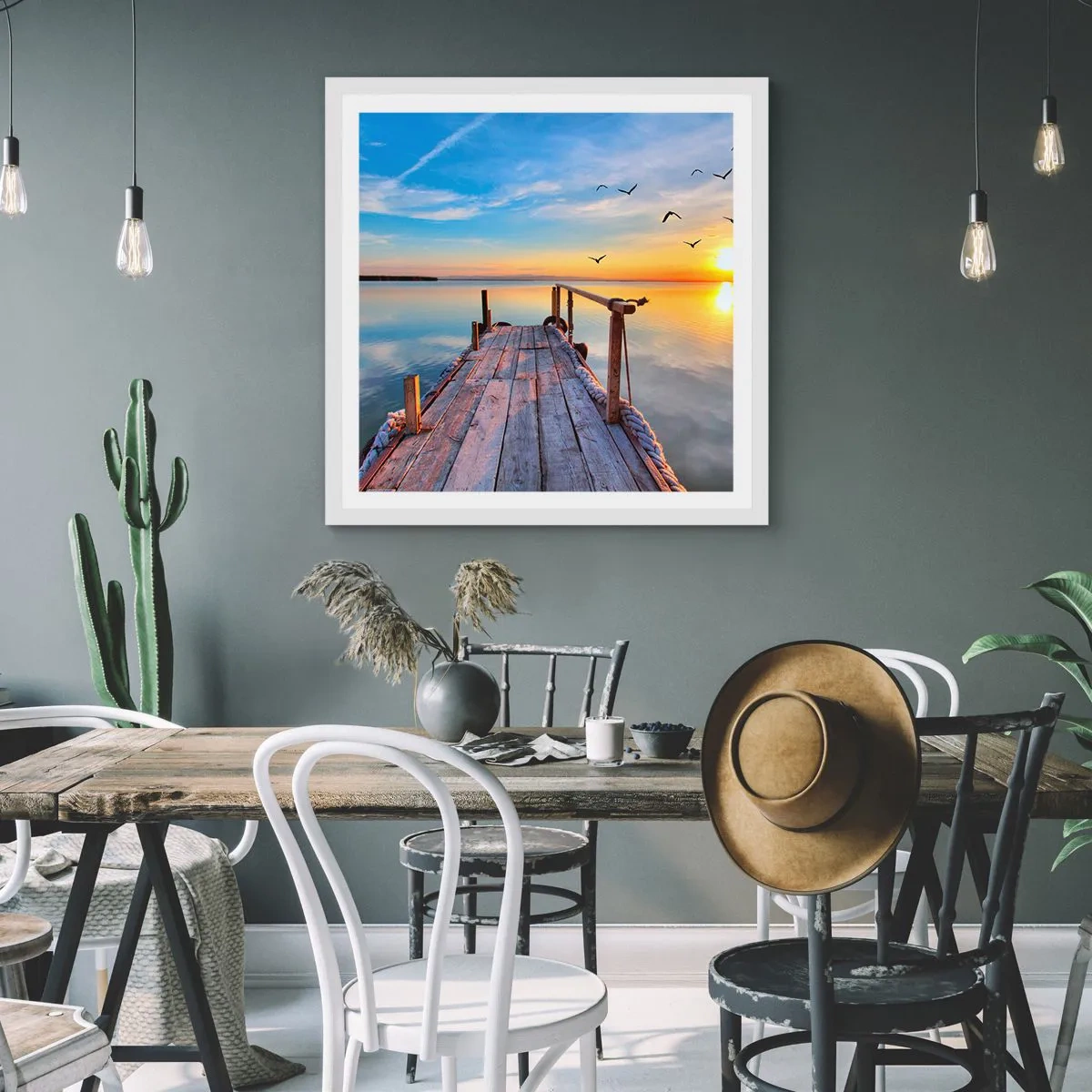 Poster în ramă albă - Mergând înainte spre soare - 60x60 cm