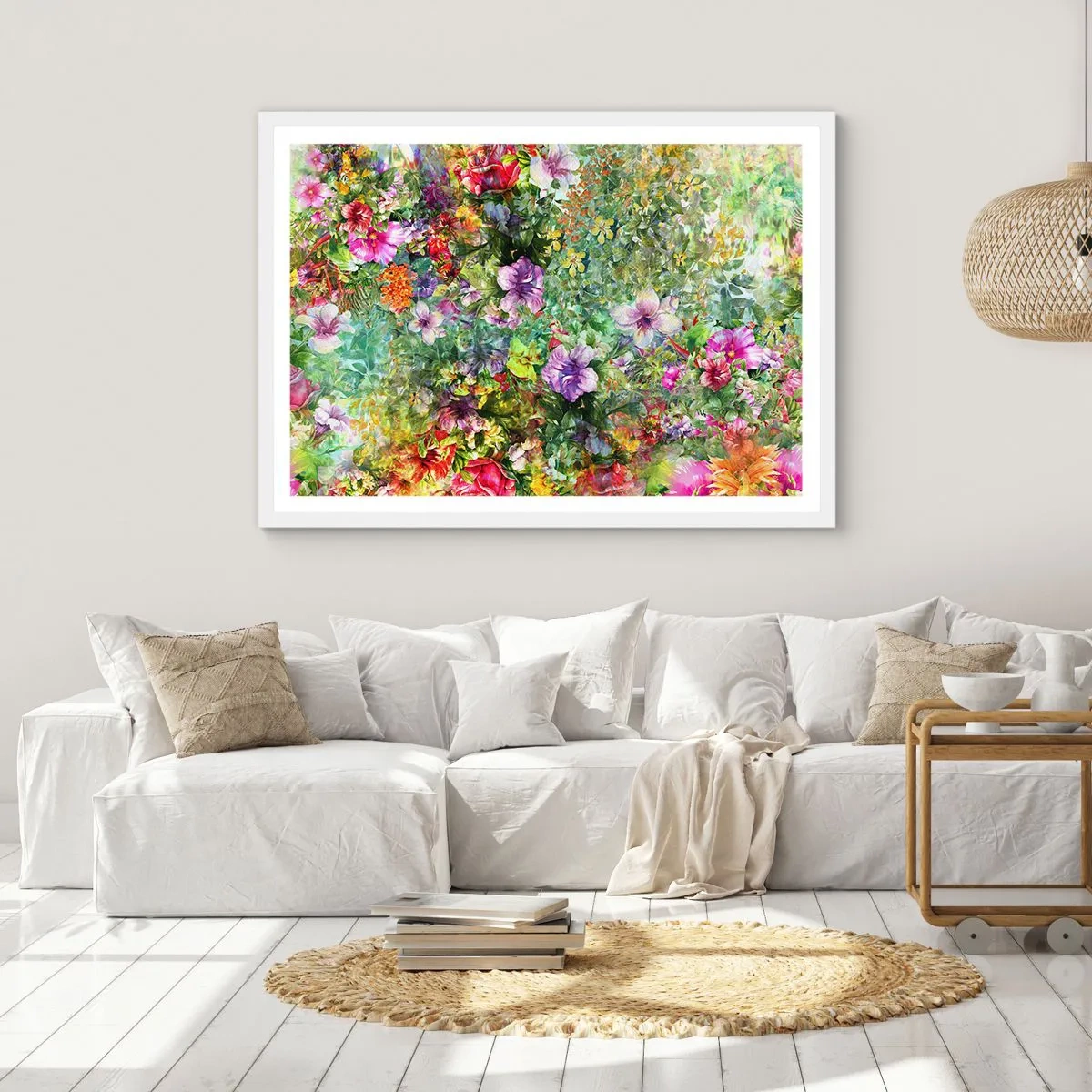Poster în ramă albă - Să ne pierdem în flori - 50x40 cm