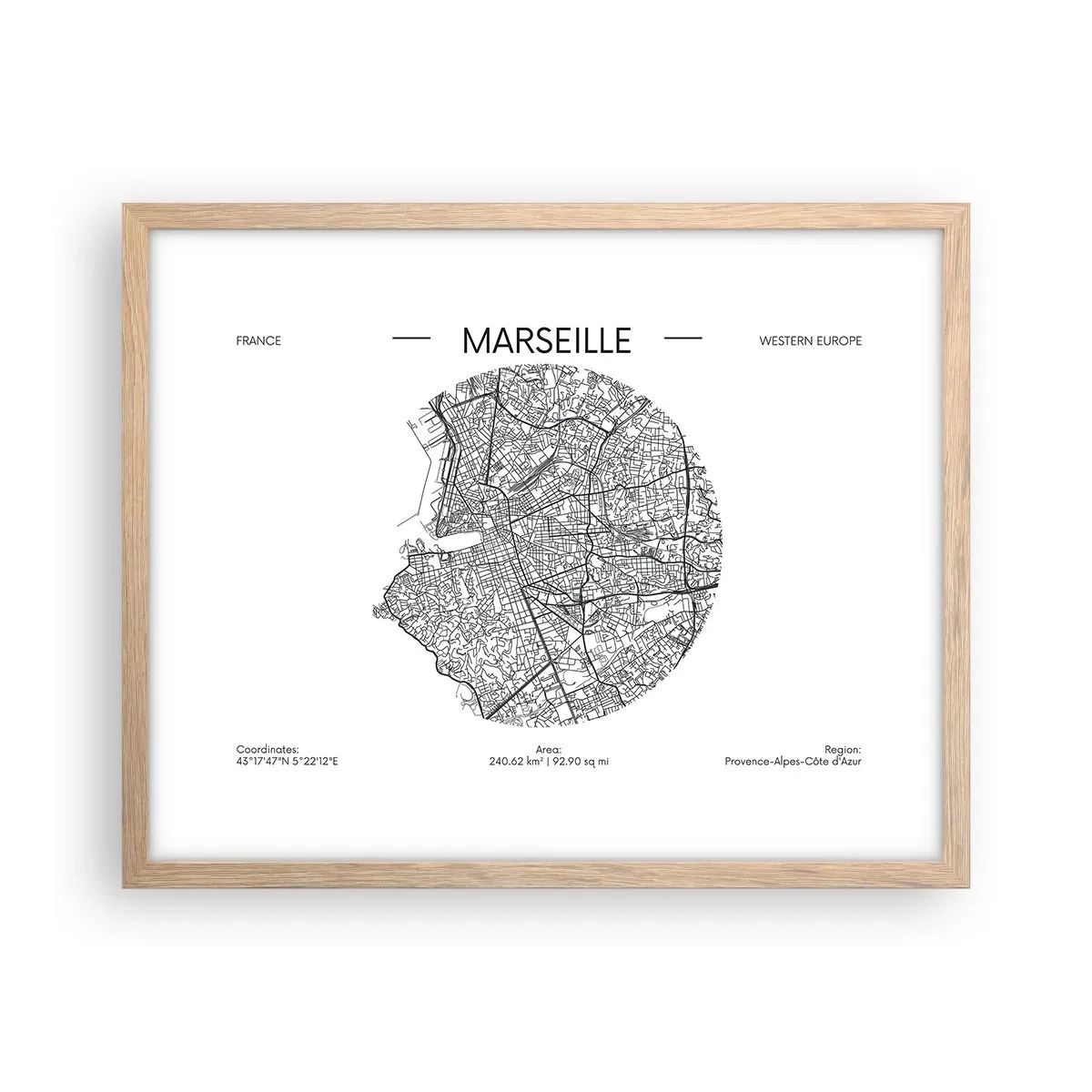 Poster în ramă de stejar deschis - Anatomia Marsiliei - 50x40 cm