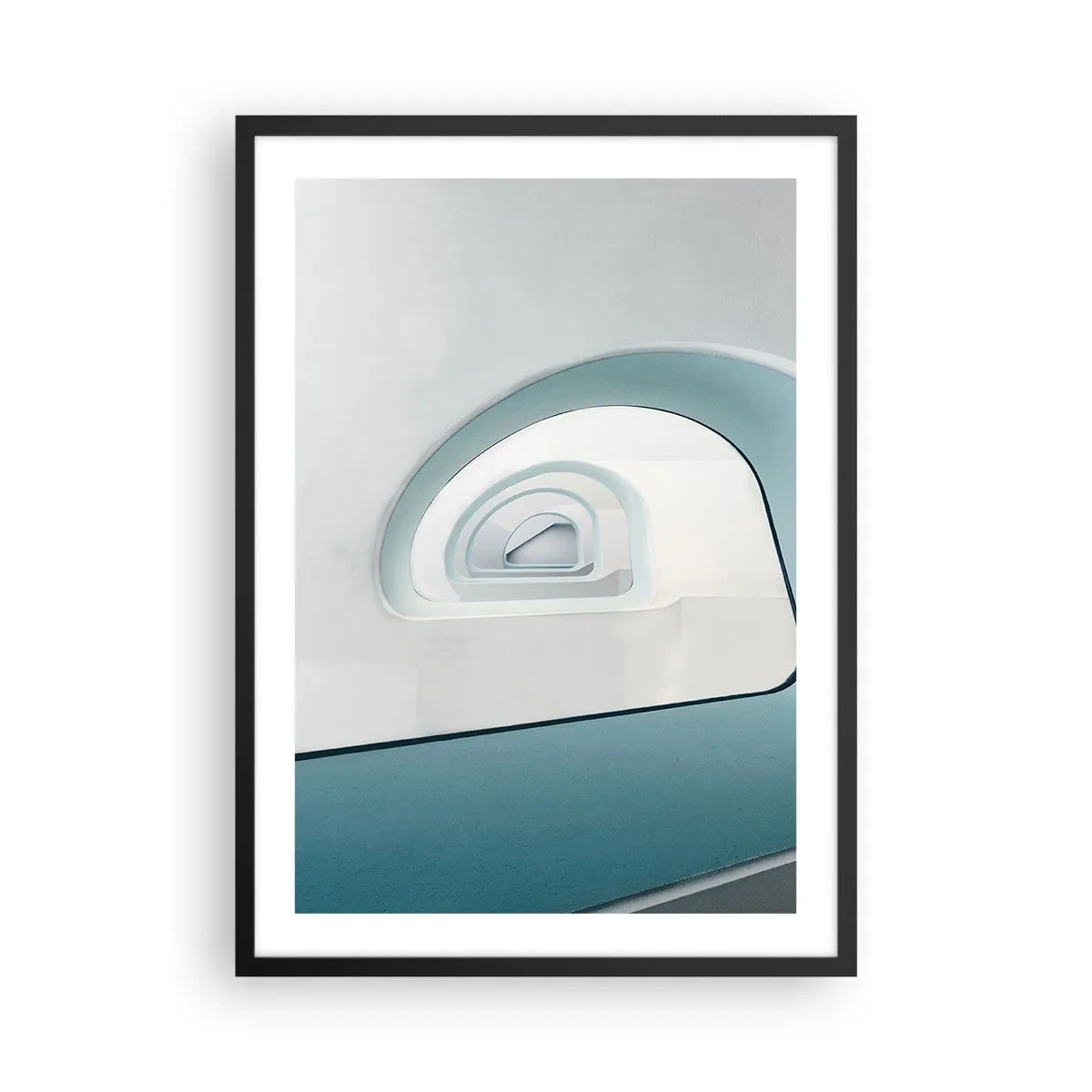 Poster în ramă neagră - Linii curbate moderne și structuri arhitecturale în culori strălucitoare - 50x70cm - Până la fundul albastrului - Decorațiune modernă pentru perete pentru living și dormitor ARTTOR