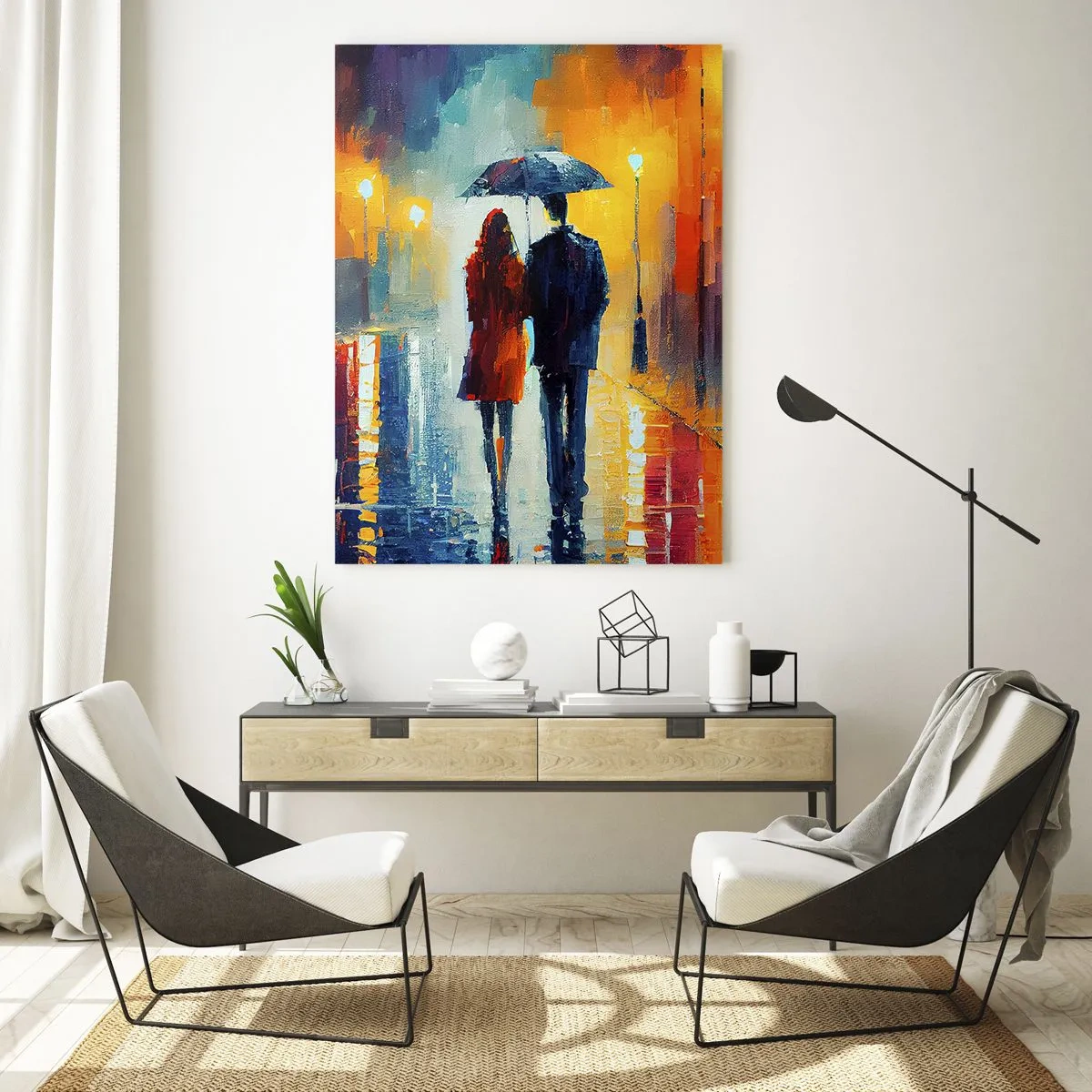 Tablou pe sticlă - Împreună - o noapte plină de culoare - 50x70 cm