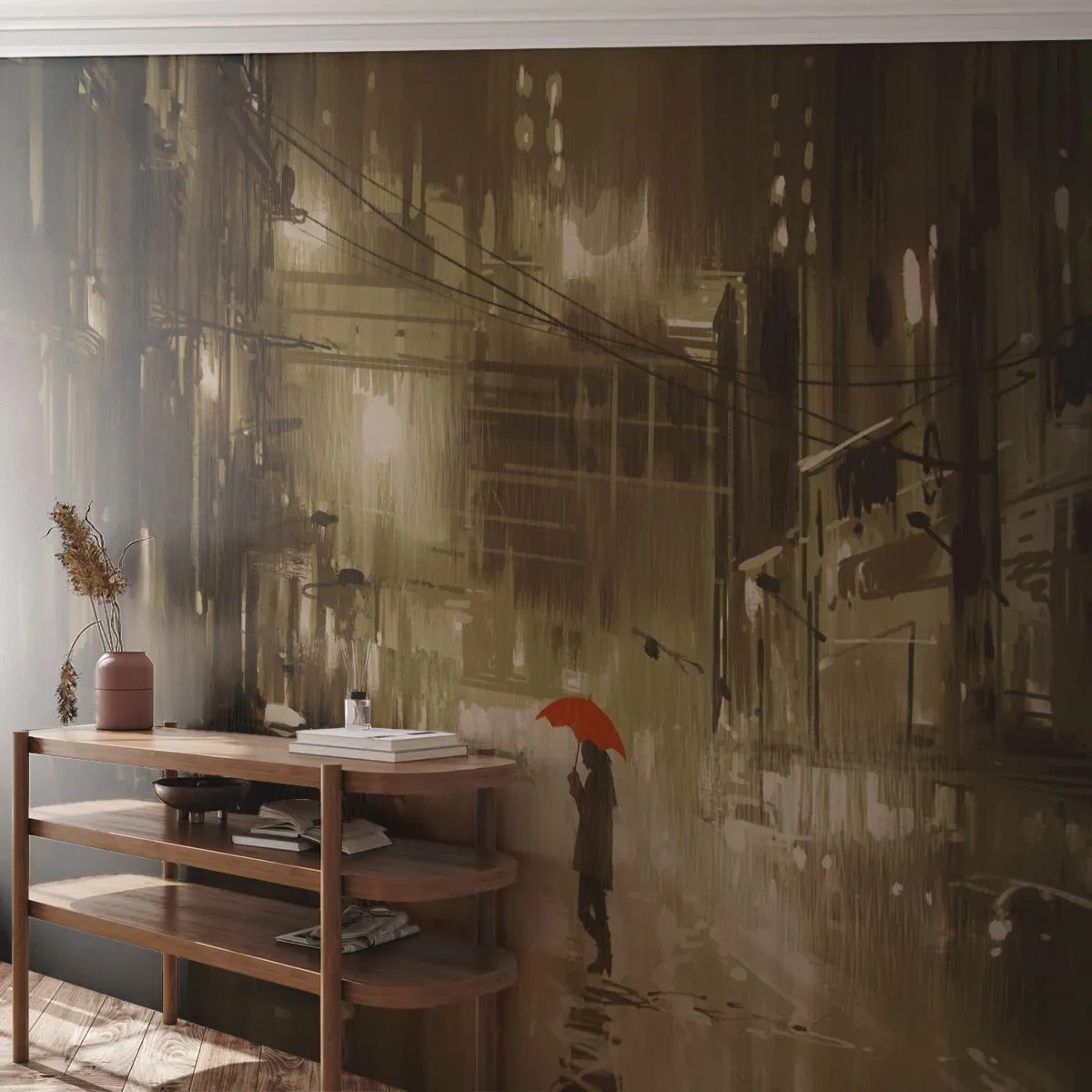 Tapet Premium Canvas - Singură, dar nu singuratică - Oraș, Femeie, Arhitectură - 300x210 cm