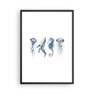 Poster în ramă neagră - Animale marine în stil acuarelă - 50x70cm - Fauna marină sălbatică - Decorațiune modernă pentru perete pentru living și dormitor ARTTOR