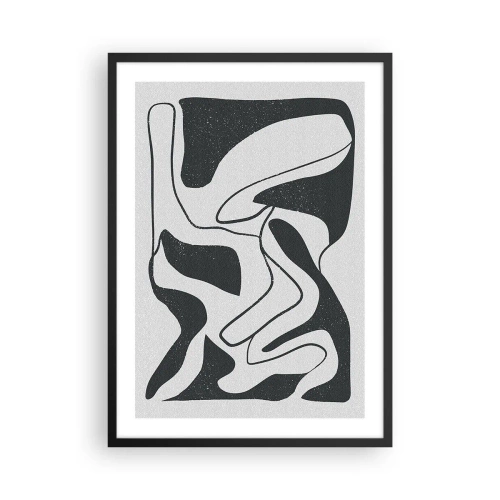 Poster în ramă neagră - Abstracție alb-negru cu forme organice - 50x70cm - Distracție abstractă în labirint - Decorațiune modernă pentru perete pentru living și dormitor ARTTOR