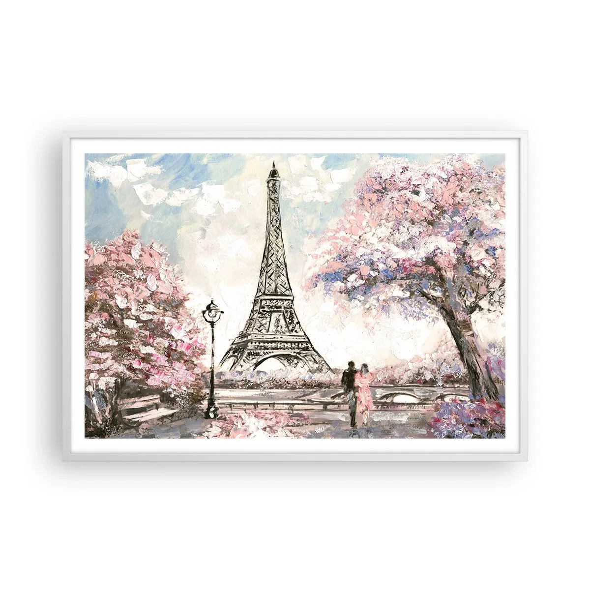 Poster în ramă albă - Plimbare în aprilie la Paris - 100x70 cm