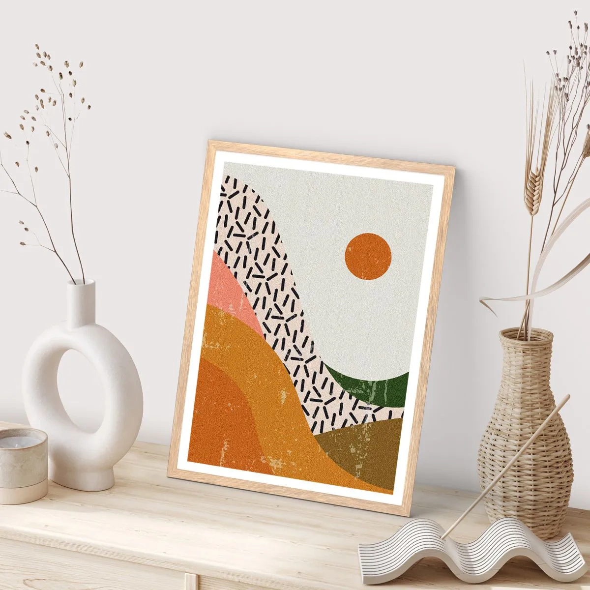 Poster în ramă de stejar deschis - Abstracție solară - 70x100 cm
