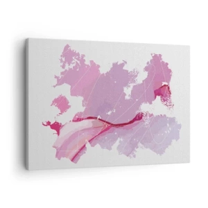 Tablou pe pânză Canvas - Hartă abstractă a lumii în nuanțe de roz - 70x50cm - Harta unei lumi roz - Decorațiune modernă pentru perete pentru living și dormitor ARTTOR