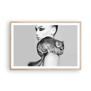 Poster în ramă de stejar deschis - Dama cu șinșilă - 91x61 cm