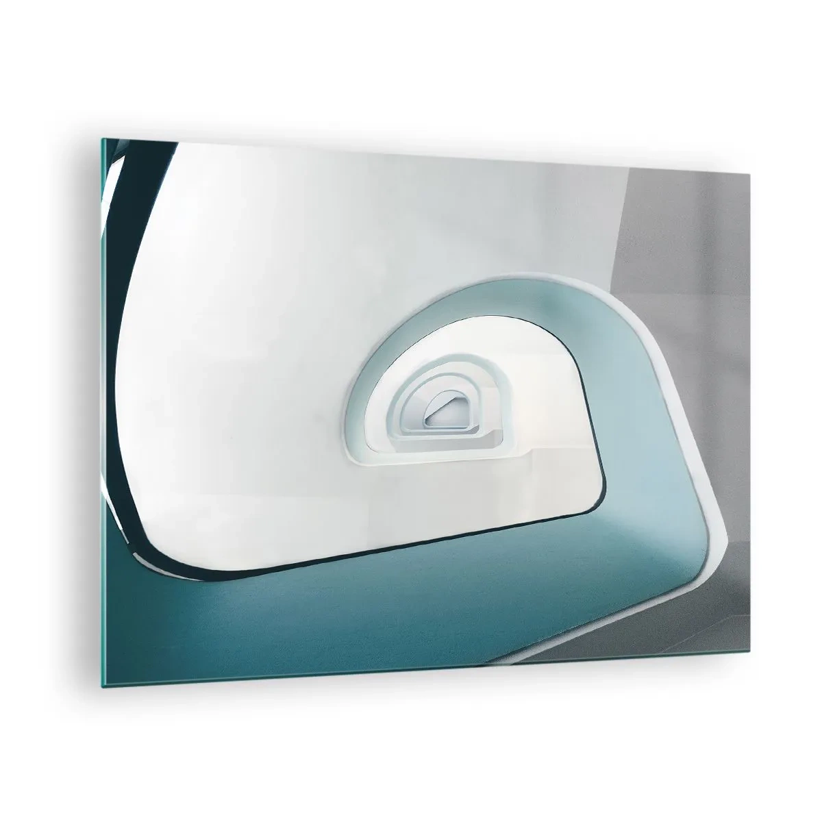Tablou pe sticlă - O scară modernă într-o perspectivă abstractă - 70x50cm - Până la fundul albastrului - Decorațiune modernă pentru perete pentru living și dormitor ARTTOR