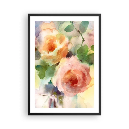 Poster în ramă neagră - Flori în acuarelă în culori pastelate - 50x70cm - Delicat ca o acuarelă - Decorațiune modernă pentru perete pentru living și dormitor ARTTOR