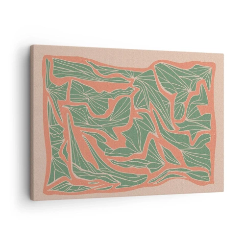 Tablou pe pânză Canvas - Un model vegetal în nuanțe de verde și portocaliu - 70x50cm - Lupta dintre coral și verde - Decorațiune modernă pentru perete pentru living și dormitor ARTTOR