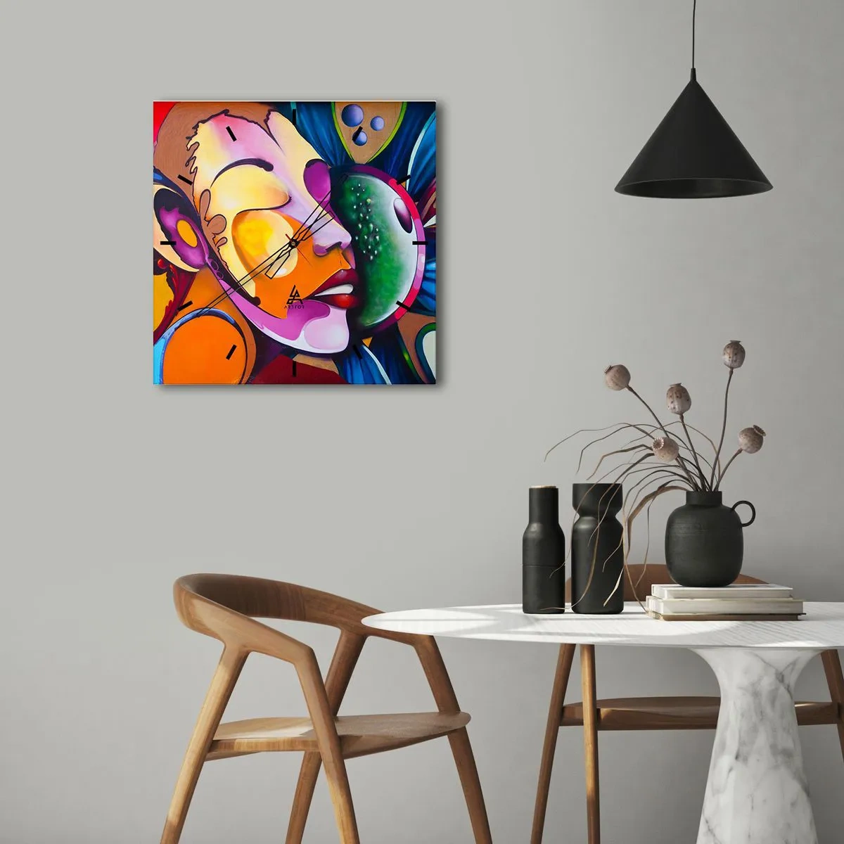 Ceas de perete - Ceas pe sticlă - Atingere de culoare - 30x30 cm