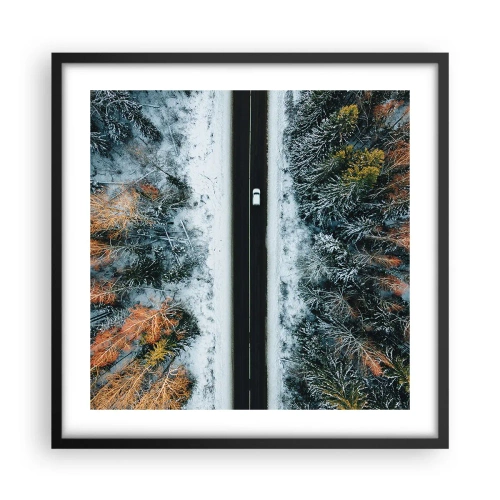 Poster în ramă neagră - Prin pădurea de iarnă - 50x50 cm