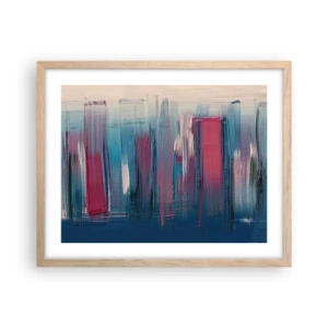 Poster în ramă de stejar deschis - Compoziție verticală în albastru și roșu - 50x40 cm