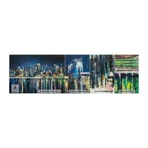 Mostră tapet Premium Sand - Cascadă de lumini - Oraș, Arhitectură, Râu - 100x30 cm