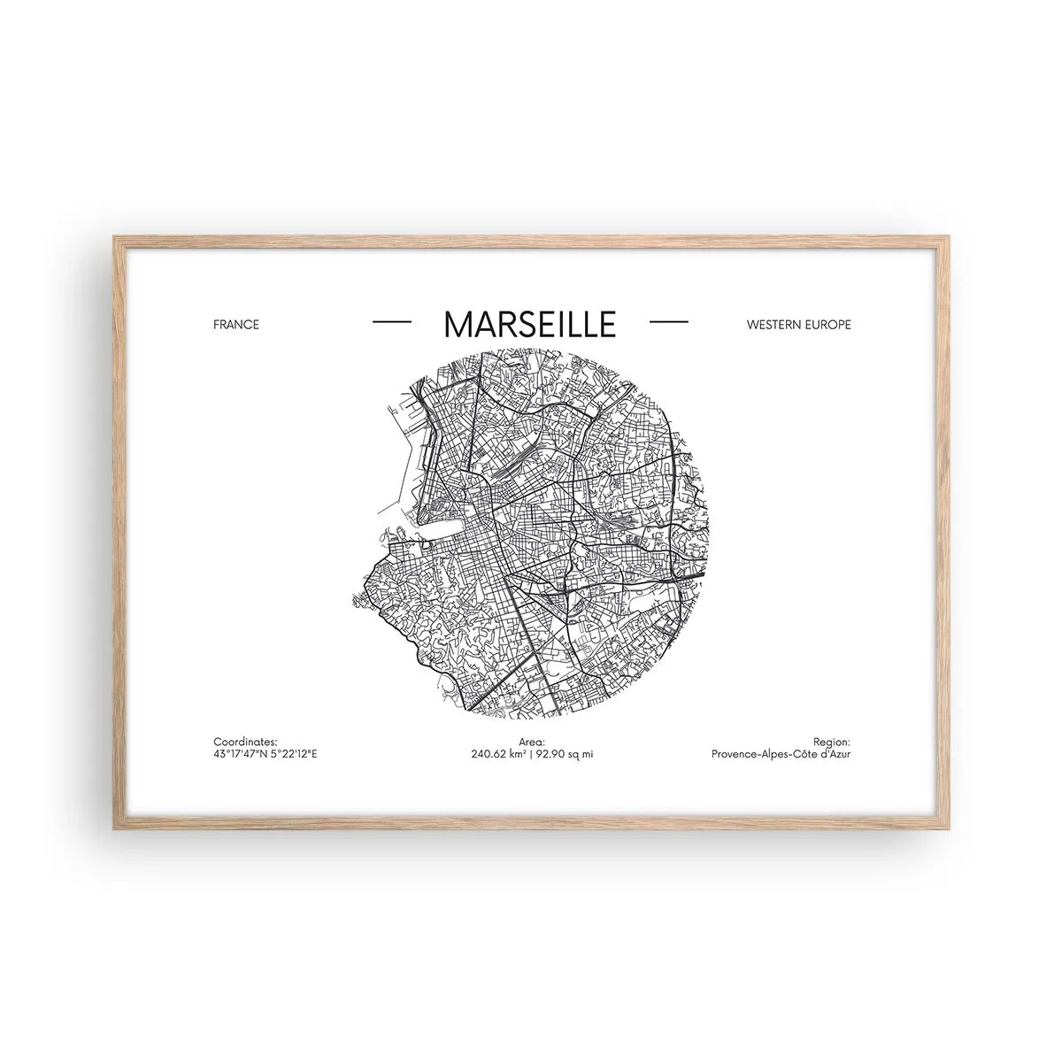Poster în ramă de stejar deschis - Anatomia Marsiliei - 100x70 cm