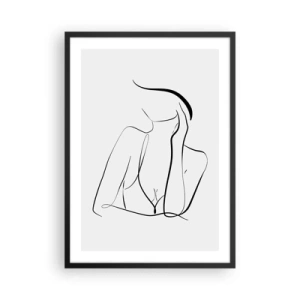 Poster în ramă neagră - O linie minimalistă care înfățișează silueta unei femei - 50x70cm - Pe valul unui vis - Decorațiune modernă pentru perete pentru living și dormitor ARTTOR