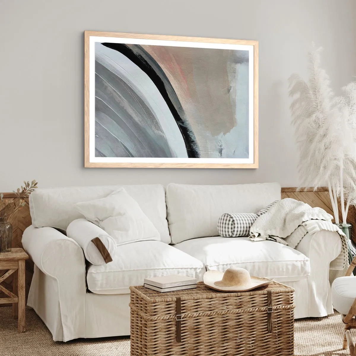 Poster în ramă de stejar deschis - Compoziție: arc de negru și gri - 40x30 cm