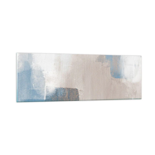 Tablou pe sticlă - Abstracție roz în spatele unui voal de albastru - 90x30 cm