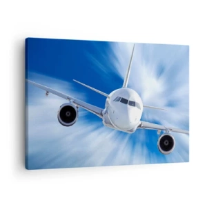 Tablou pe pânză Canvas - Un avion de pasageri în mișcare pe cer - 70x50cm - Mai repede decât vântul pe cer - Decorațiune modernă pentru perete pentru living și dormitor ARTTOR