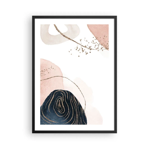 Poster în ramă neagră - Forme abstracte în nuanțe pastelate cu accente aurii - 50x70cm - Totul curge - Decorațiune modernă pentru perete pentru living și dormitor ARTTOR