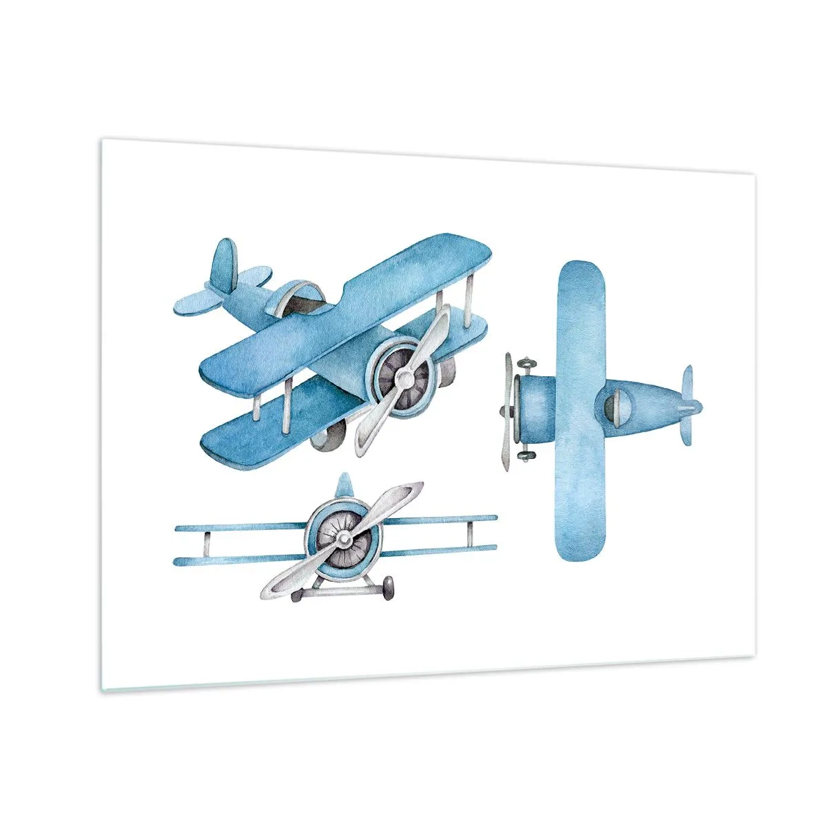Tablou pe sticlă - Avioane retro albastre pe fundal alb pentru copii - 70x50cm - Un învingător înnăscut - Decorațiune modernă pentru perete pentru living și dormitor ARTTOR