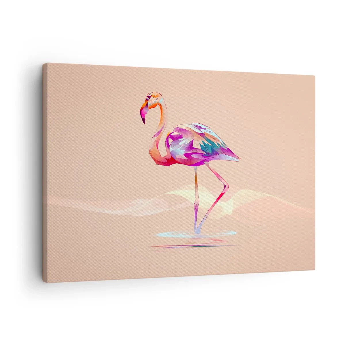 Tablou pe pânză Canvas - Un flamingo abstract în culori pastelate deschise. - 70x50cm - Pasăre de emoție bună - Decorațiune modernă pentru perete pentru living și dormitor ARTTOR