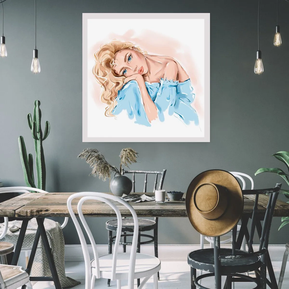 Poster - Scufundată în vis albastru - 40x40 cm