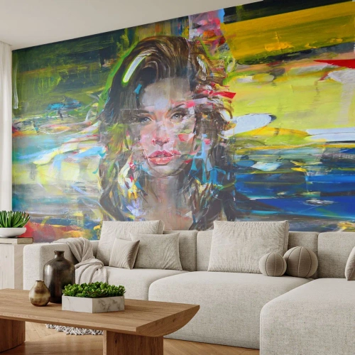 Tapet Premium Canvas - În spatele cortinei de aer - Portretul unei femei, Față, Abstracția - 450x315 cm
