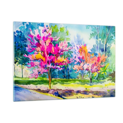 Tablou pe sticlă - Grădina curcubeului în splendoarea primăverii - 120x80 cm