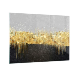 Tablou pe sticlă - Abstracție aurie cu contrast negru și gri - 70x50cm - Înăuntru și în sus - Decorațiune modernă pentru perete pentru living și dormitor ARTTOR