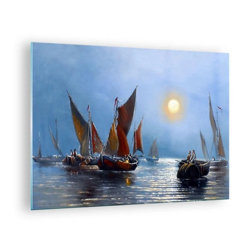 Tablou pe sticlă - Pescuit nocturn - 70x50cm - Pescuit de noapte - Decorațiune modernă pentru perete pentru living și dormitor ARTTOR