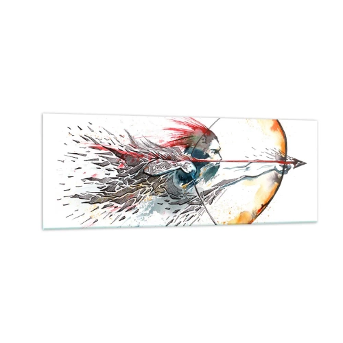 Tablou pe sticlă - Războinic mitic cu un arc de foc - 140x50 cm