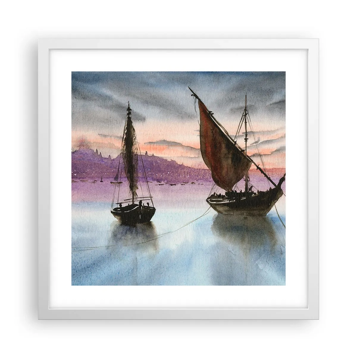 Poster în ramă albă - O seară în port - 40x40 cm