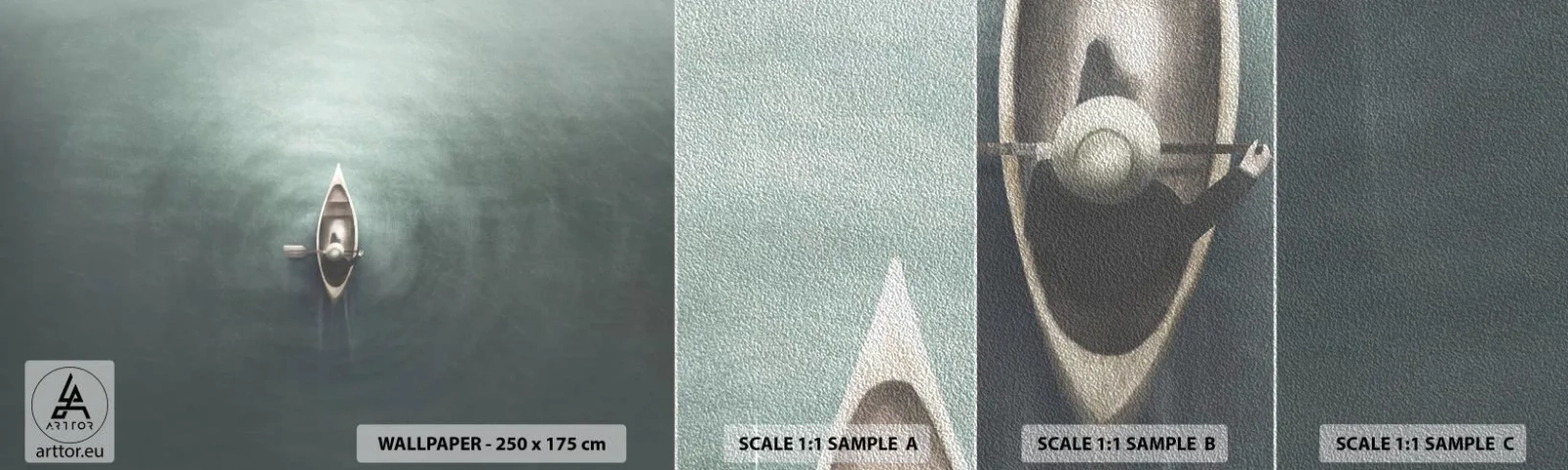 Mostră tapet Premium Sand - Peste lacul luminat de lună - Calm, Lac, Caiac - 100x30 cm