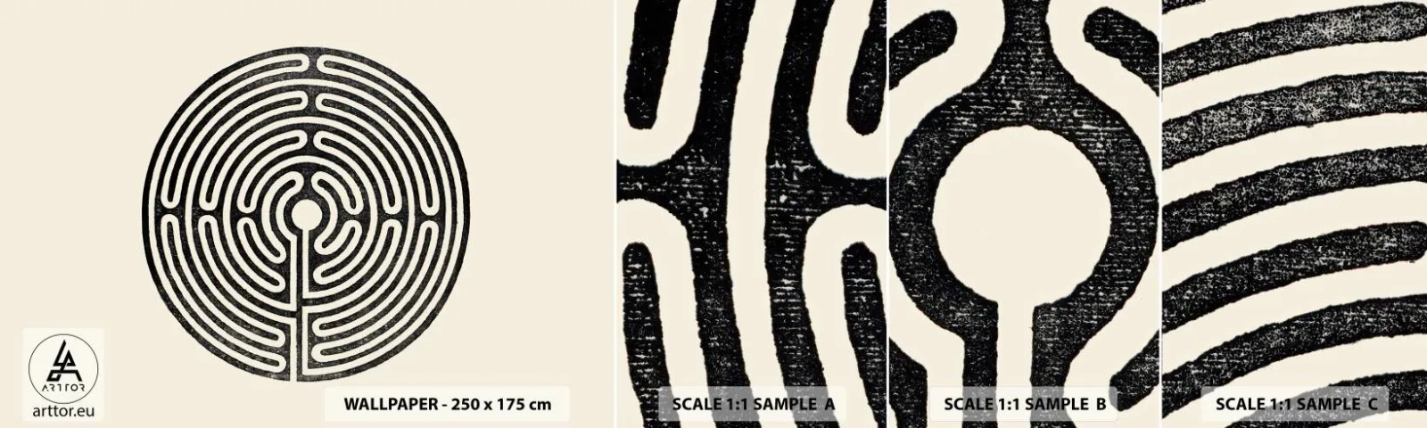 Mostră tapet autocolant Deluxe Sticker - Ordine secretă - Labirint, Minimalism, alb-negru - 100x30 cm