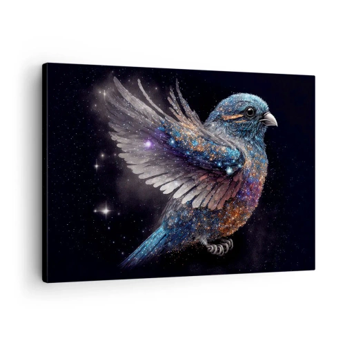 Tablou pe pânză Canvas - O vrabie în stilul erei spațiale cu strălucire de diamant - 70x50cm - Vrăbiuța de diamant - Decorațiune modernă pentru perete pentru living și dormitor ARTTOR