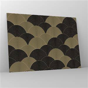 Tablou pe sticlă - Semicercuri aurii într-un model japonez obișnuit - 70x50cm - Unitate în multiplicitate - Decorațiune modernă pentru perete pentru living și dormitor ARTTOR