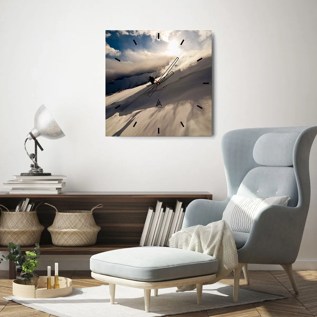 Ceas de perete - Ceas pe sticlă - Provocarea munților - 30x30 cm