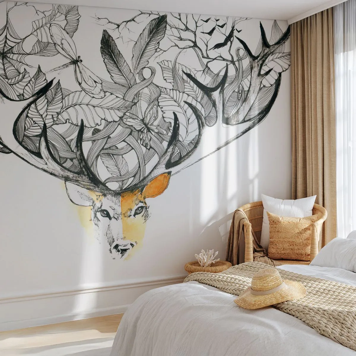 Tapet Autoadeziv Deluxe Sticker - Coarne de abundență - Abstracția, Cerb, Grafică - 250x175 cm