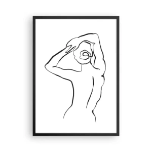 Poster în ramă neagră - Siluetă minimalistă a unei femei cu brațele deasupra capului - 50x70cm - Nud de dimineață - Decorațiune modernă pentru perete pentru living și dormitor ARTTOR