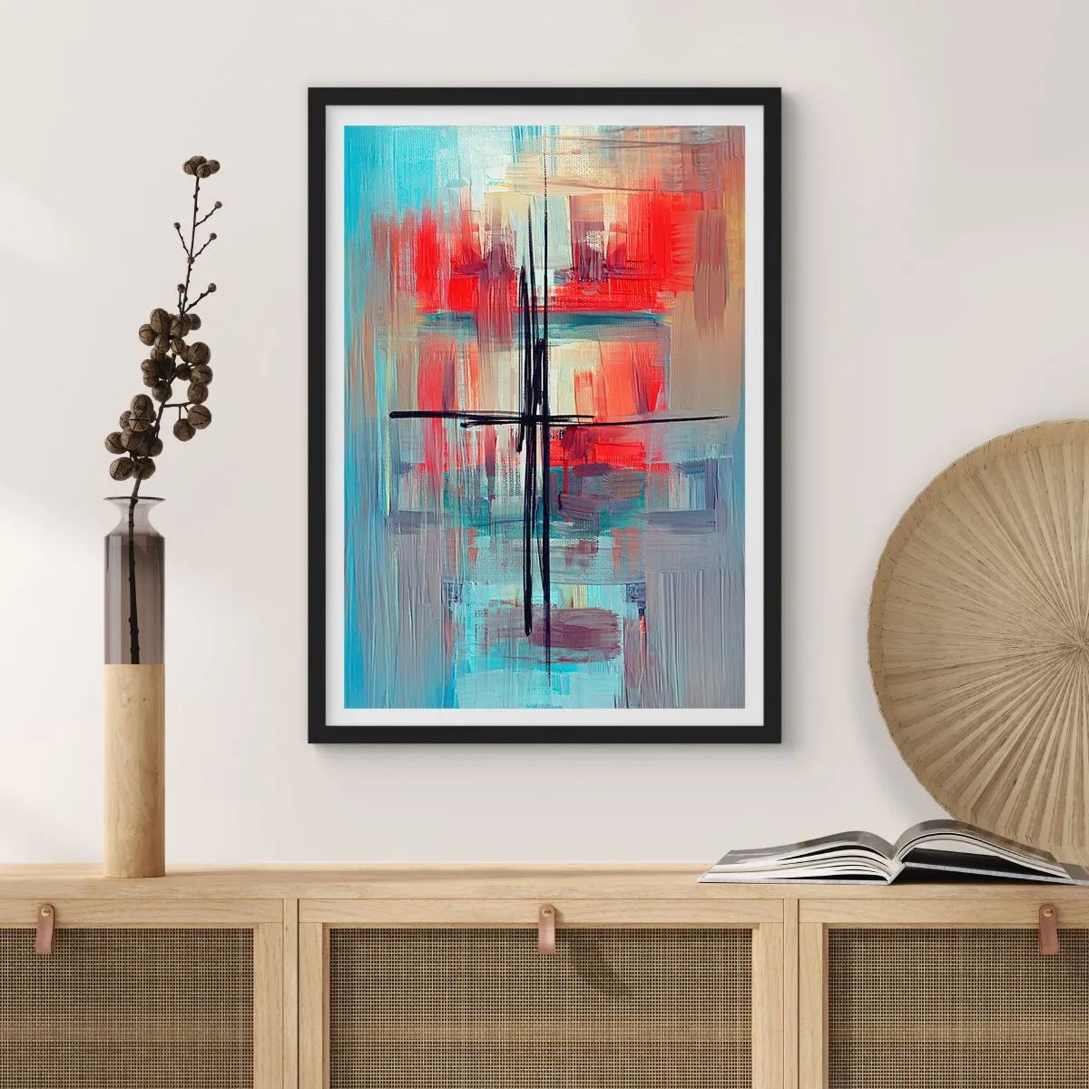 Poster în ramă neagră - Compoziție abstractă în culori dinamice - 50x70cm - Peisaj dintr-o dimensiune necunoscută - Decorațiune modernă pentru perete pentru living și dormitor ARTTOR