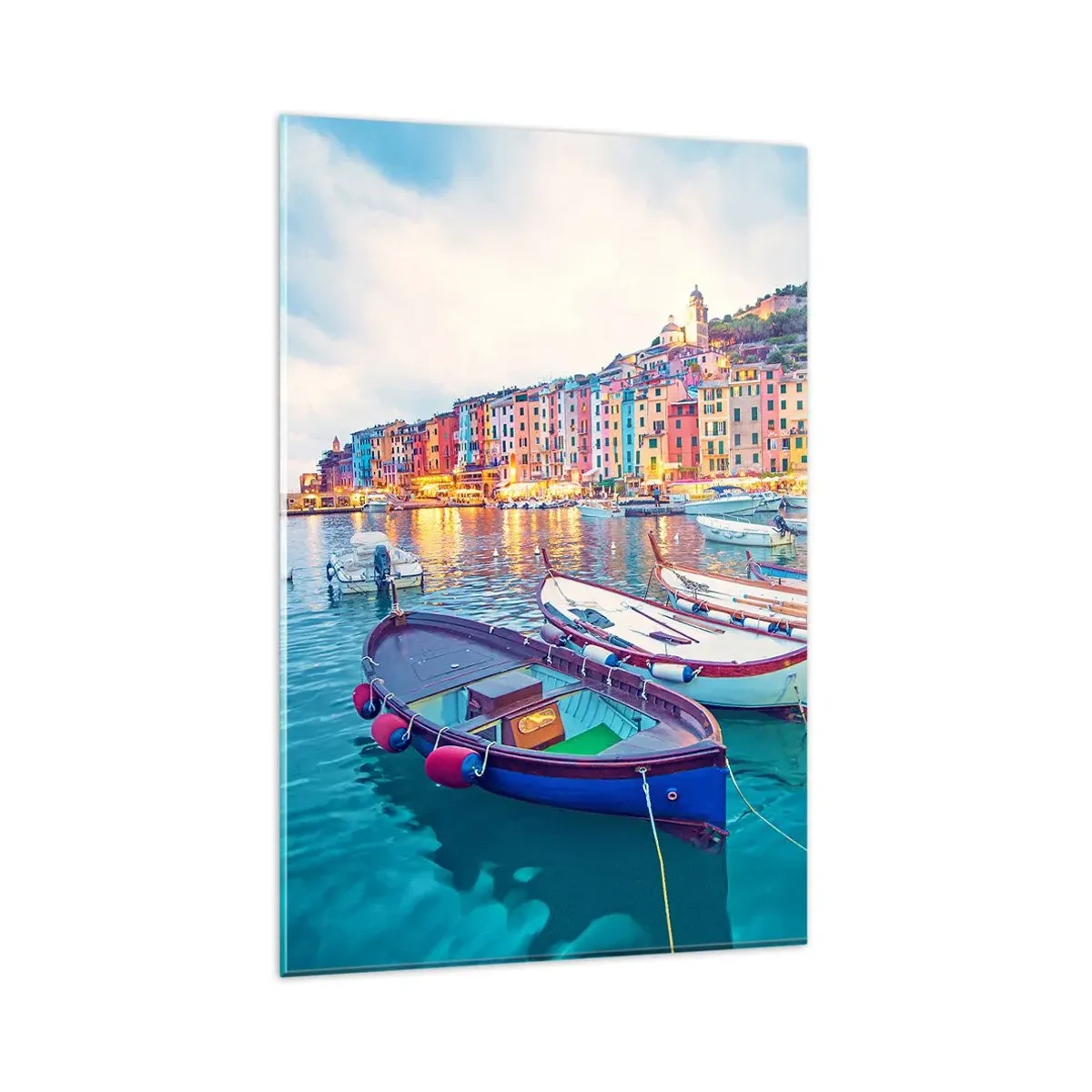 Tablou pe sticlă - O seară plină de culoare în port - 80x120 cm