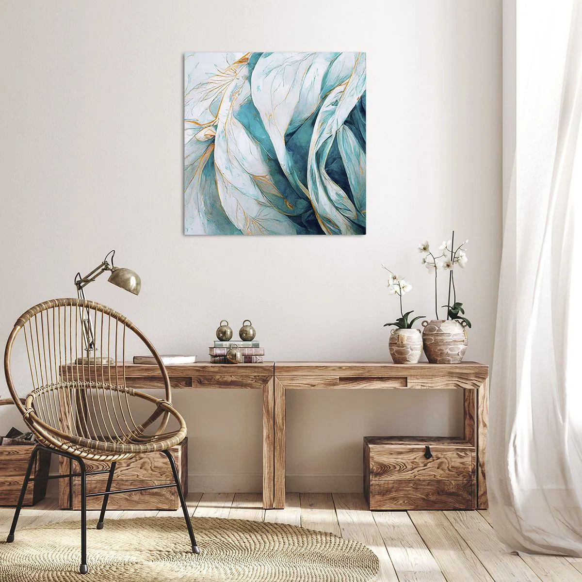 Tablou pe pânză - Abstractul albastru cu motiv auriu - 30x30 cm