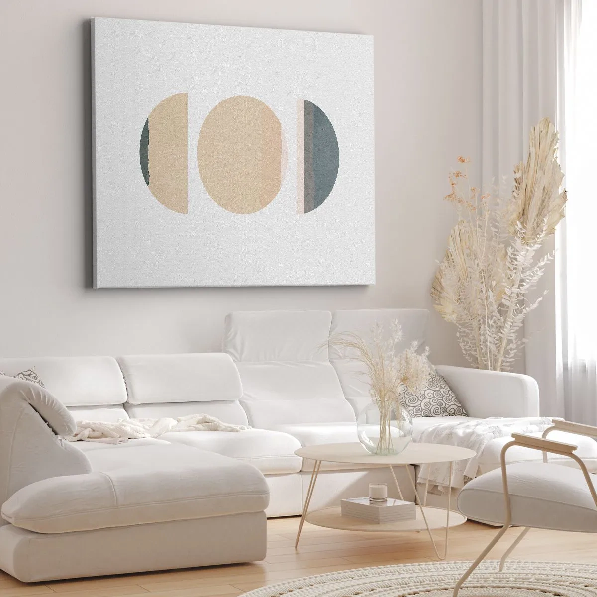Tablou pe pânză Canvas - Forme geometrice abstracte în culori pastelate - 70x50cm - Roată cu roată - Decorațiune modernă pentru perete pentru living și dormitor ARTTOR