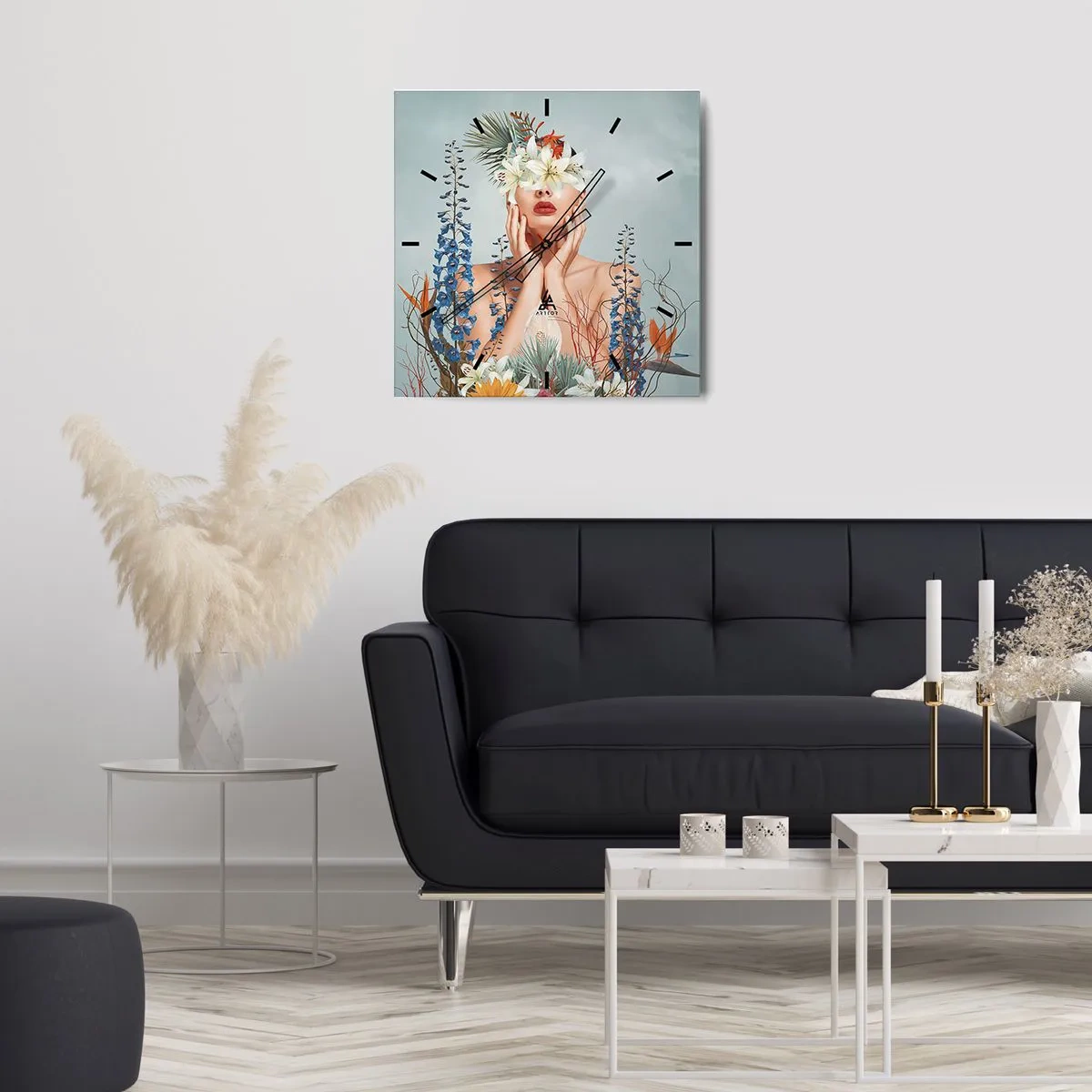 Ceas de perete - Ceas pe sticlă - Femeia floare - 30x30 cm