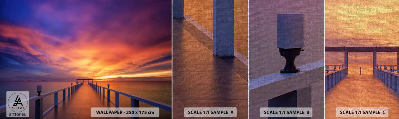 Mostră tapet Premium Canvas - Fără sfârșit - Peisaj, dig, Apus de soare - 100x30 cm