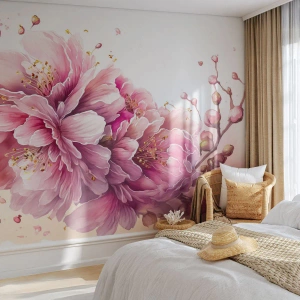 Tapet Premium Sand - Flori de cireș - Înflorit, Floare, Acuarelă - 100x70 cm