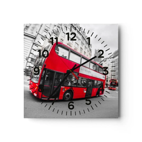 Ceas de perete - Ceas pe sticlă - Londra în mod tradițional - by bus - 30x30 cm