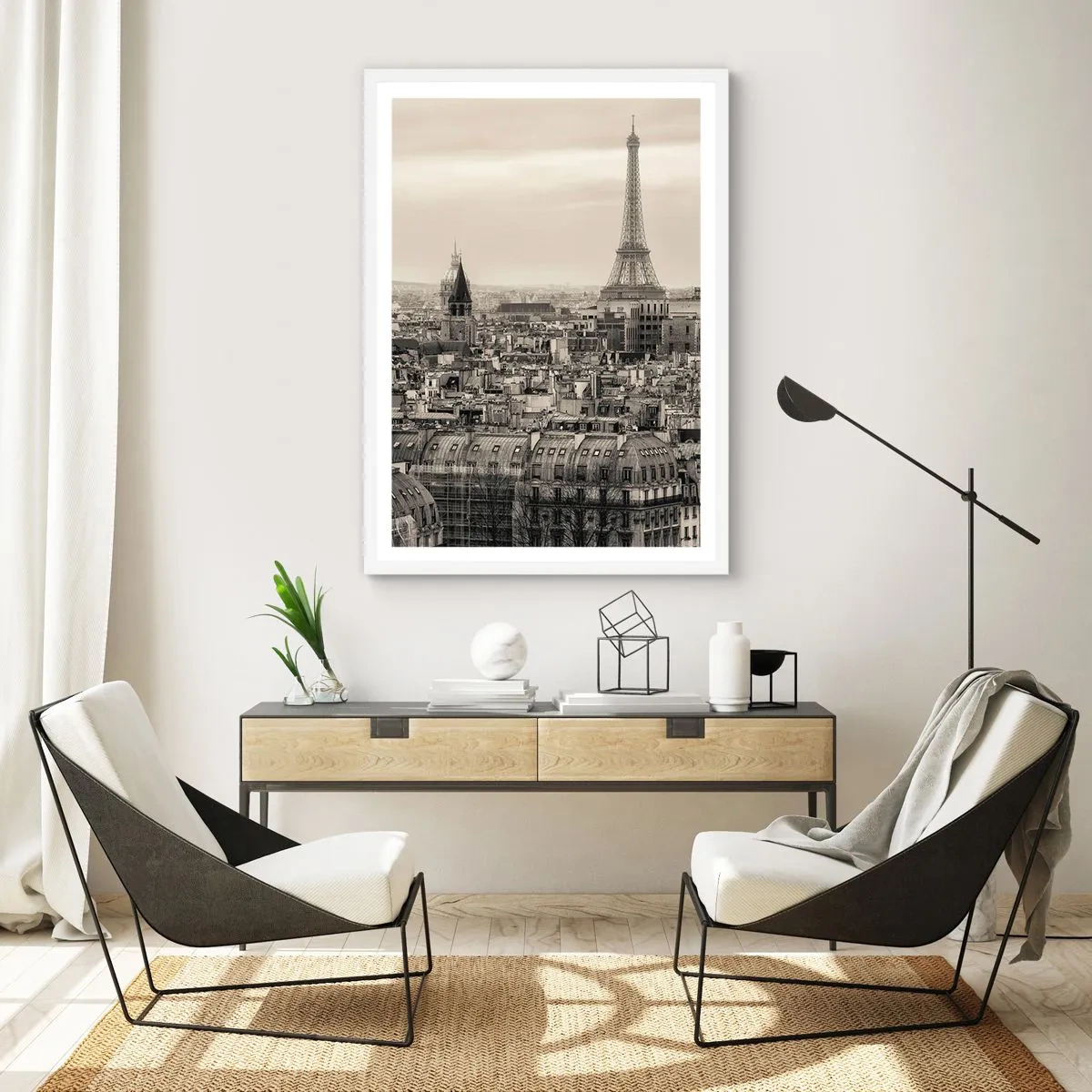 Poster în ramă albă - Deasupra acoperișurilor Parisului - 50x70 cm
